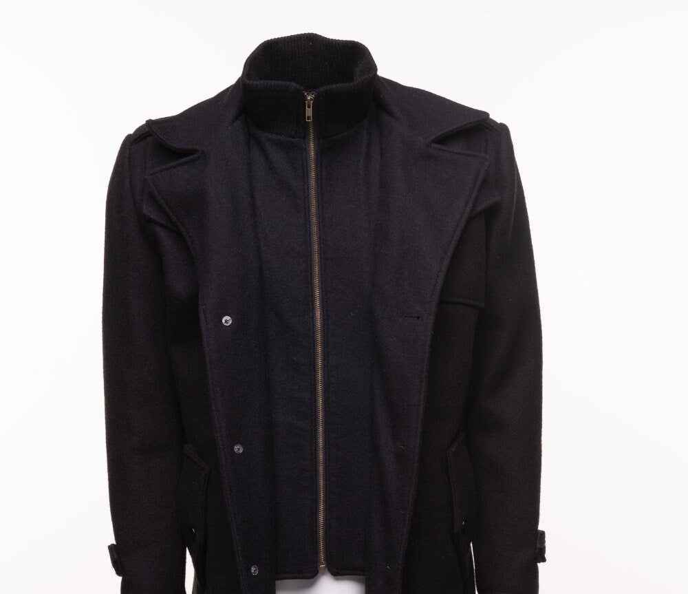 Handmade Black Wool 3/4 Length Trench Coat