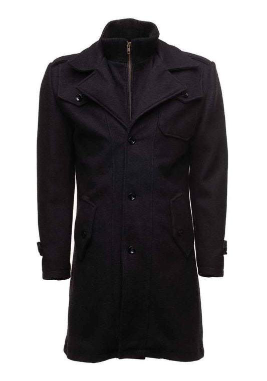 Handmade Black Wool 3/4 Length Trench Coat