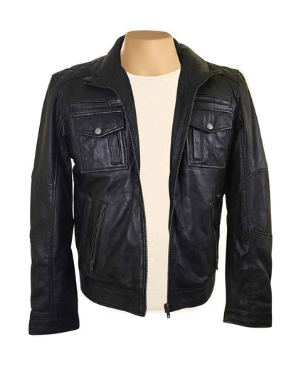 Handmade  Benson Zip Up Leather Jacket With Flap Pockets