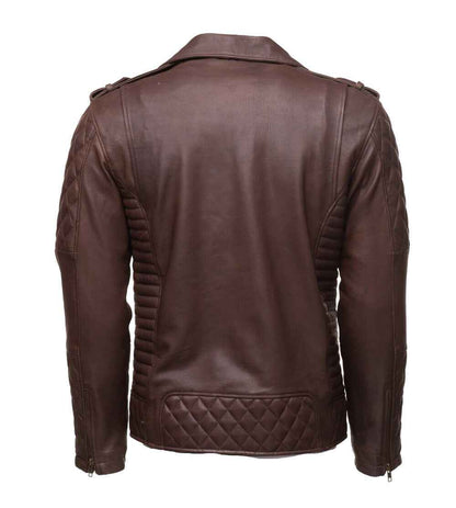Handmade  Brown Quilted Biker Leather Jacket With Diamond Stitching Details