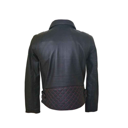 Handmade Bonnie's Black Leather Jacket With Red Stitching