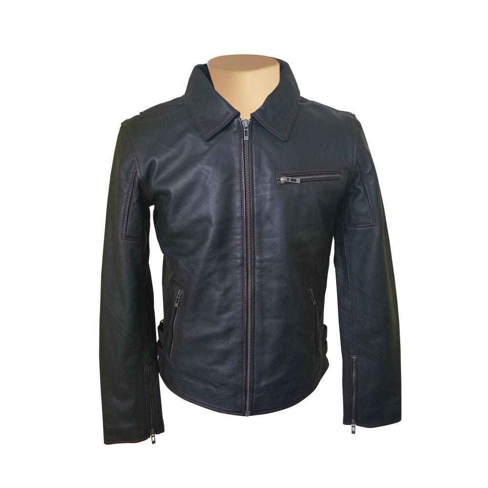 Handmade Bonnie's Black Leather Jacket With Red Stitching