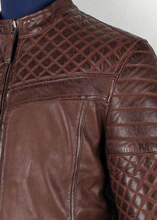 Handmade Men's Tawton Medium Brown Leather Jacket
