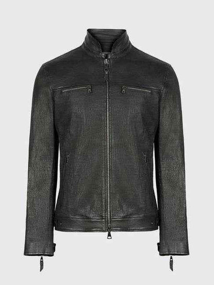Handmade Textured Stretch Racer Leather Jacket