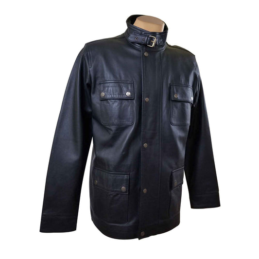 Handmade  Mosley's Leather Jacket With Collar Belt