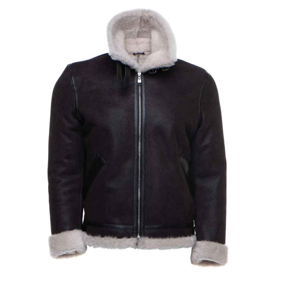 Handmade Hampton's Classic Brown Bomber Aviator Shearling Jacket With Collar Belt