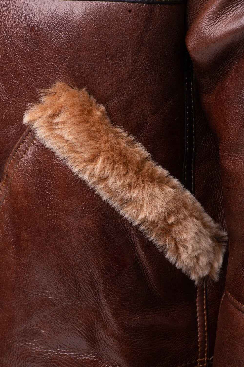 Handmade Esa Brown Bomber Sheepskin Faux Shearling Jacket With Large Pockets