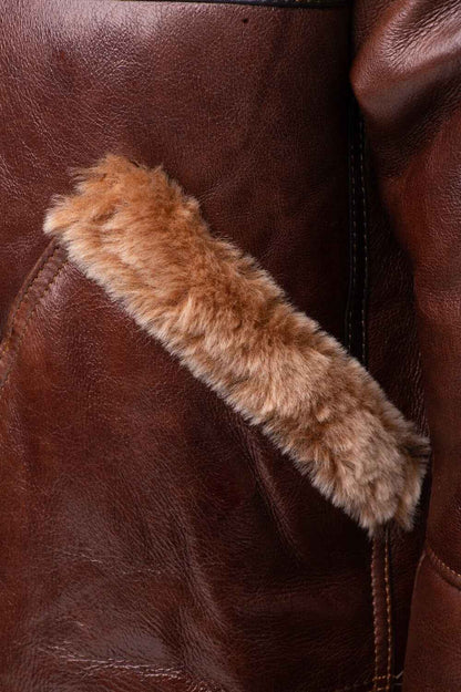 Handmade Esa Brown Bomber Sheepskin Faux Shearling Jacket With Large Pockets
