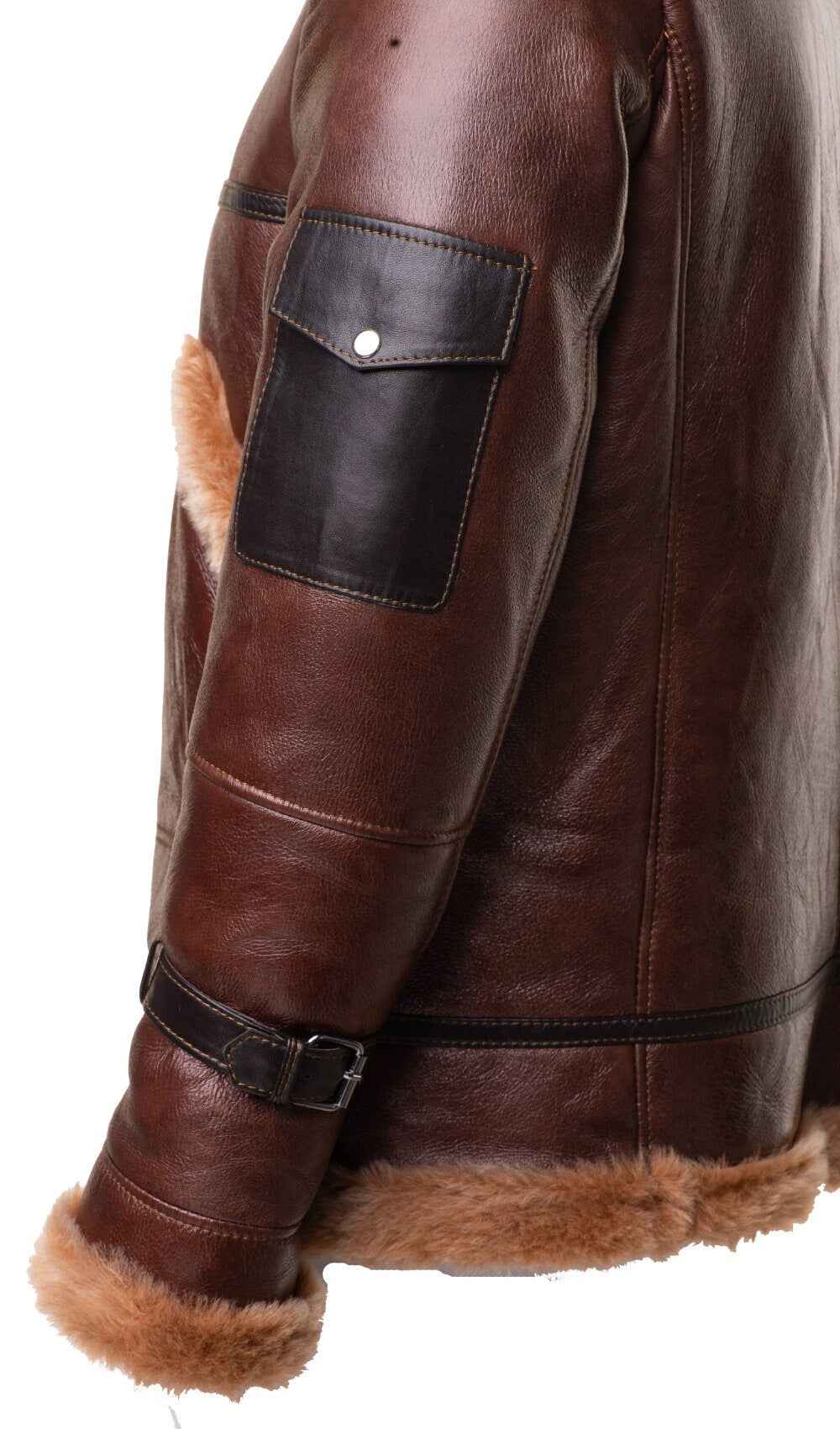 Handmade Esa Brown Bomber Sheepskin Faux Shearling Jacket With Large Pockets