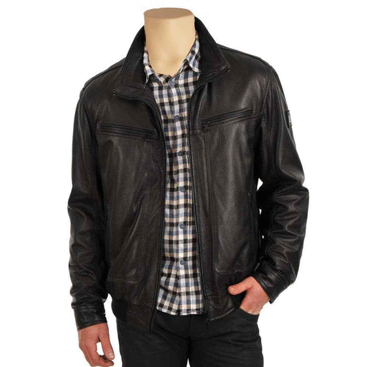 Handmade Black Leather Jacket With Collars