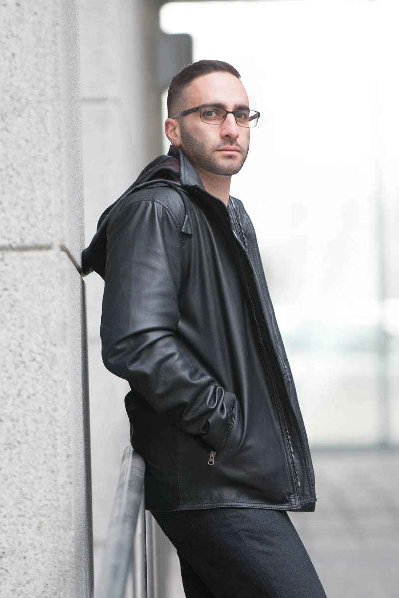 Handmade Dapper Zip Up Leather Jacket With Hoodie