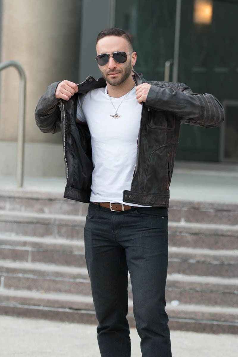Handmade Men's Benton Distressed Moto Style Leather Jacket