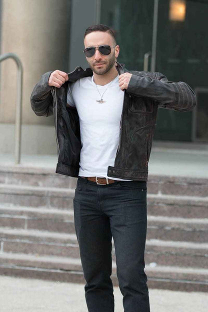 Handmade Men's Benton Distressed Moto Style Leather Jacket