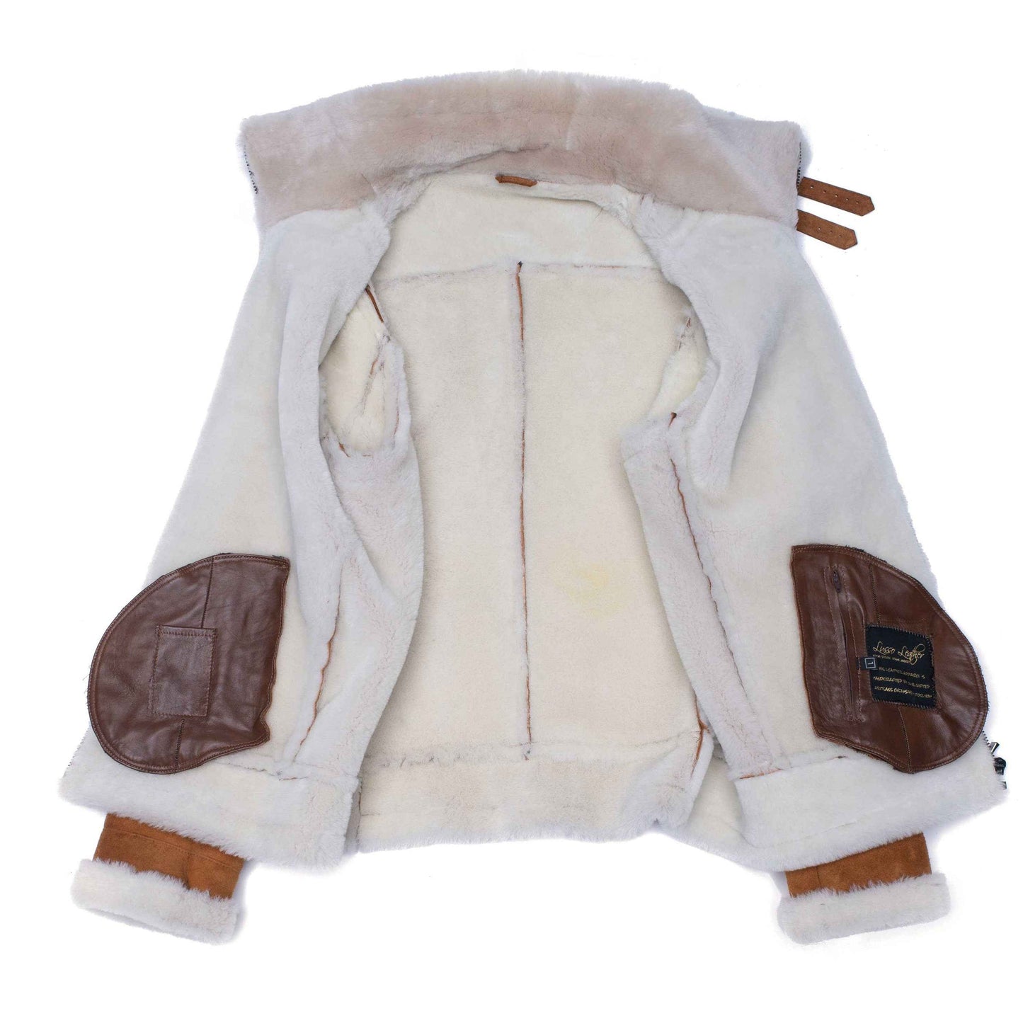 Handmade Hagan's Tan Aviator Bomber Suede Shearling Jacket