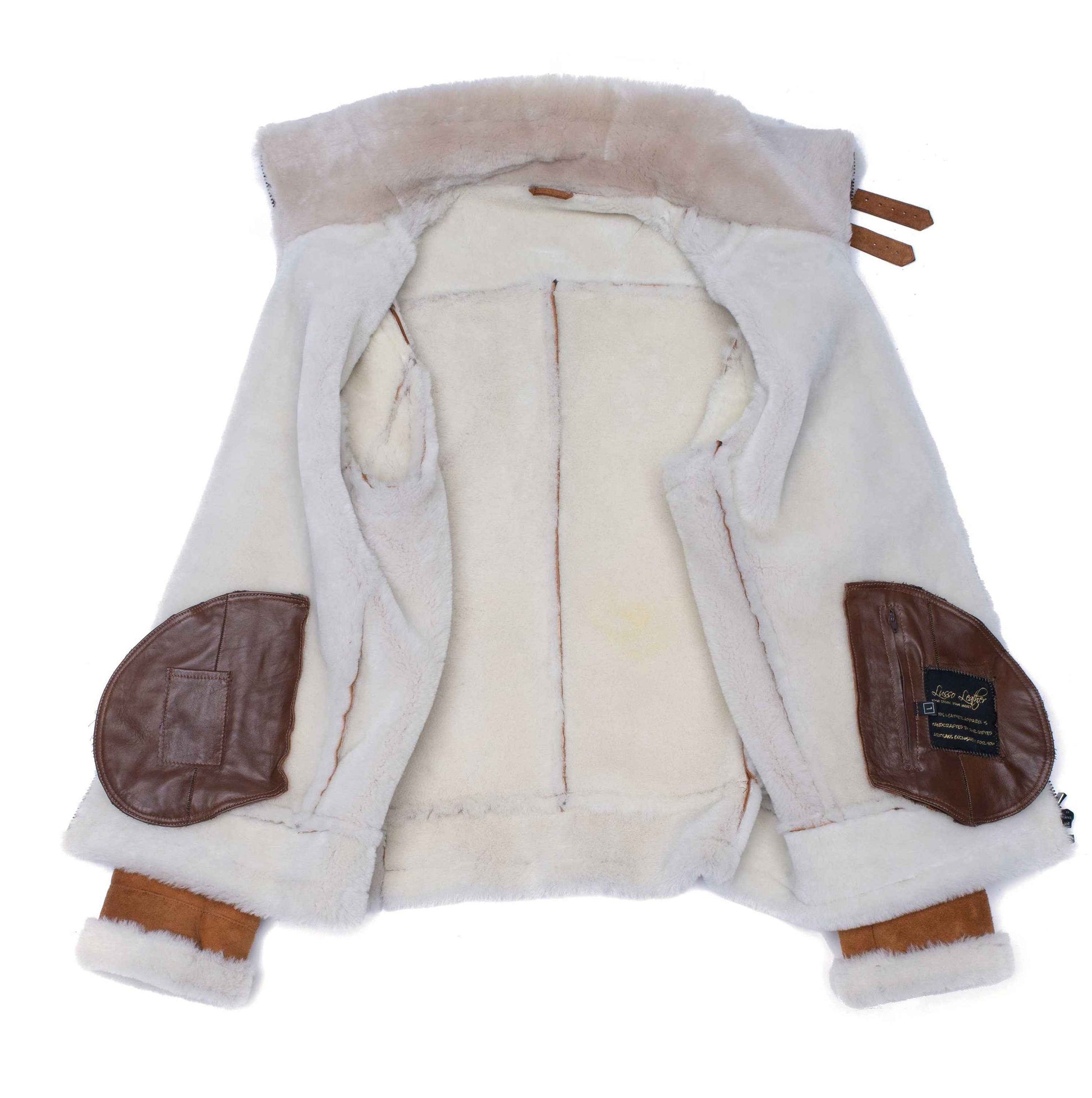 Handmade Hagan's Tan Aviator Bomber Suede Shearling Jacket