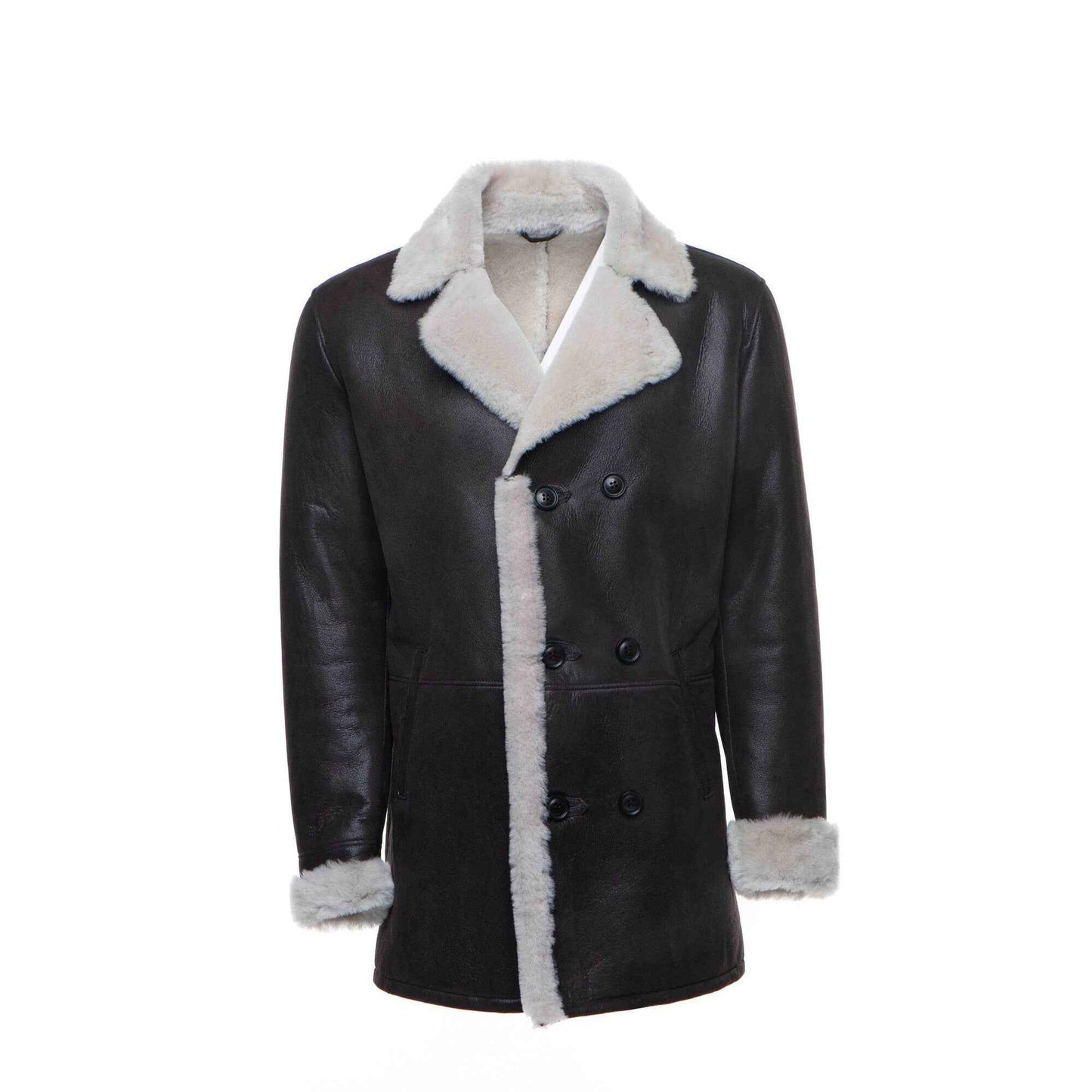 Handmade Jozef's 3/4 Length Brown Shearling Buttoned Coat