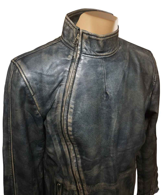 Handmade Kwame's Vintage Style Leather Jacket With Straight Collar