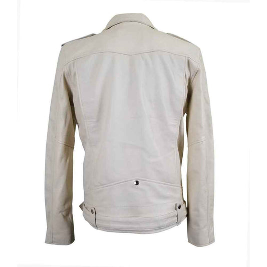 Handmade Holman's Cream Color Biker Leather Jacket With Waist Belt
