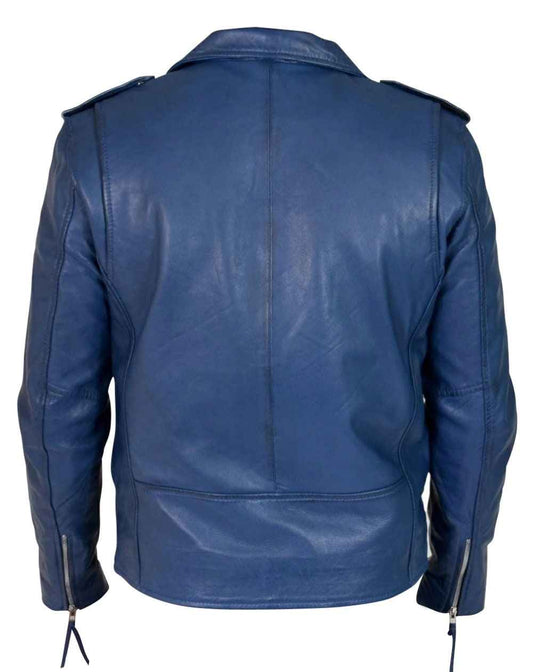 Handmade Kain Blue Classic Biker Style Leather Jacket With Belt