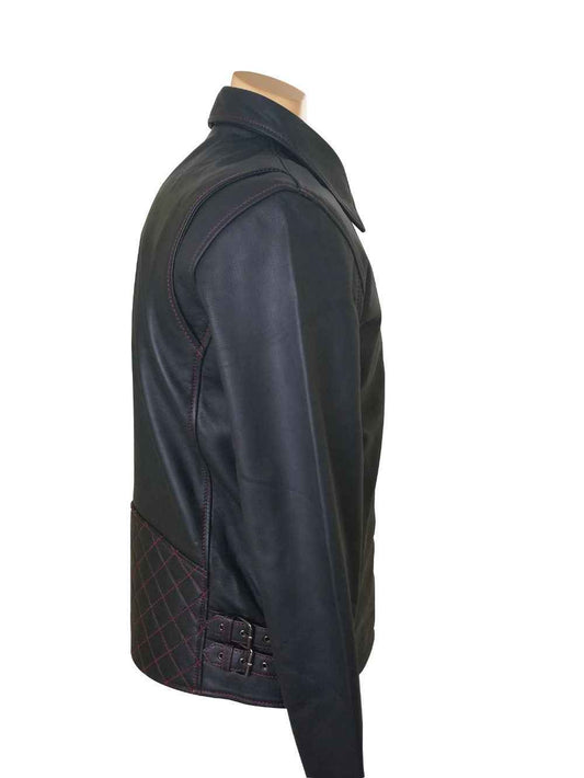 Handmade Bonnie's Black Leather Jacket With Red Stitching