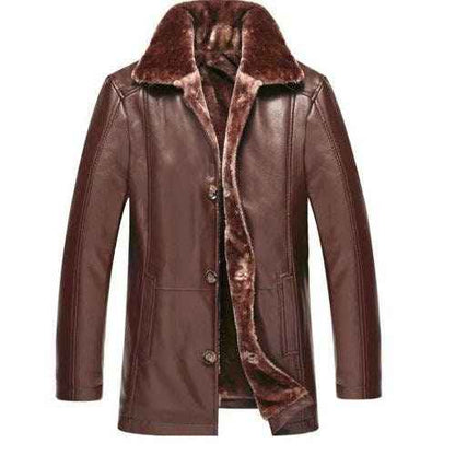 Handmade Kingston's Brown Leather Jacket With Faux Fur