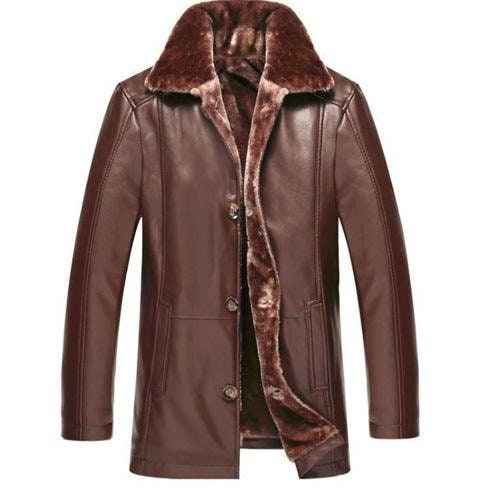 Handmade Kingston's Brown Leather Jacket With Faux Fur