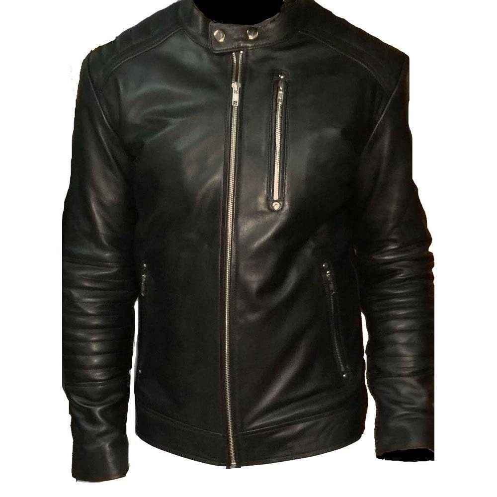 Handmade Black Moto Style Jacket With Shoulder And Arm Patches