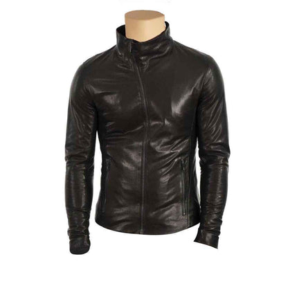 Handmade Black Leather Jacket With High Neck Pullover