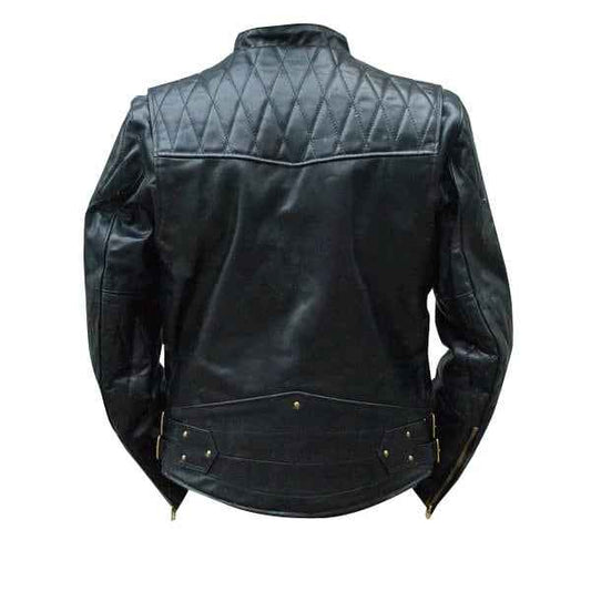 Handmade Brandford's Biker Style Leather Jacket With Quilted Stitching Details