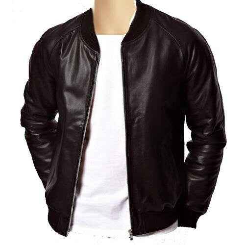 Handmade Black Bomber Style Ribbed Jacket