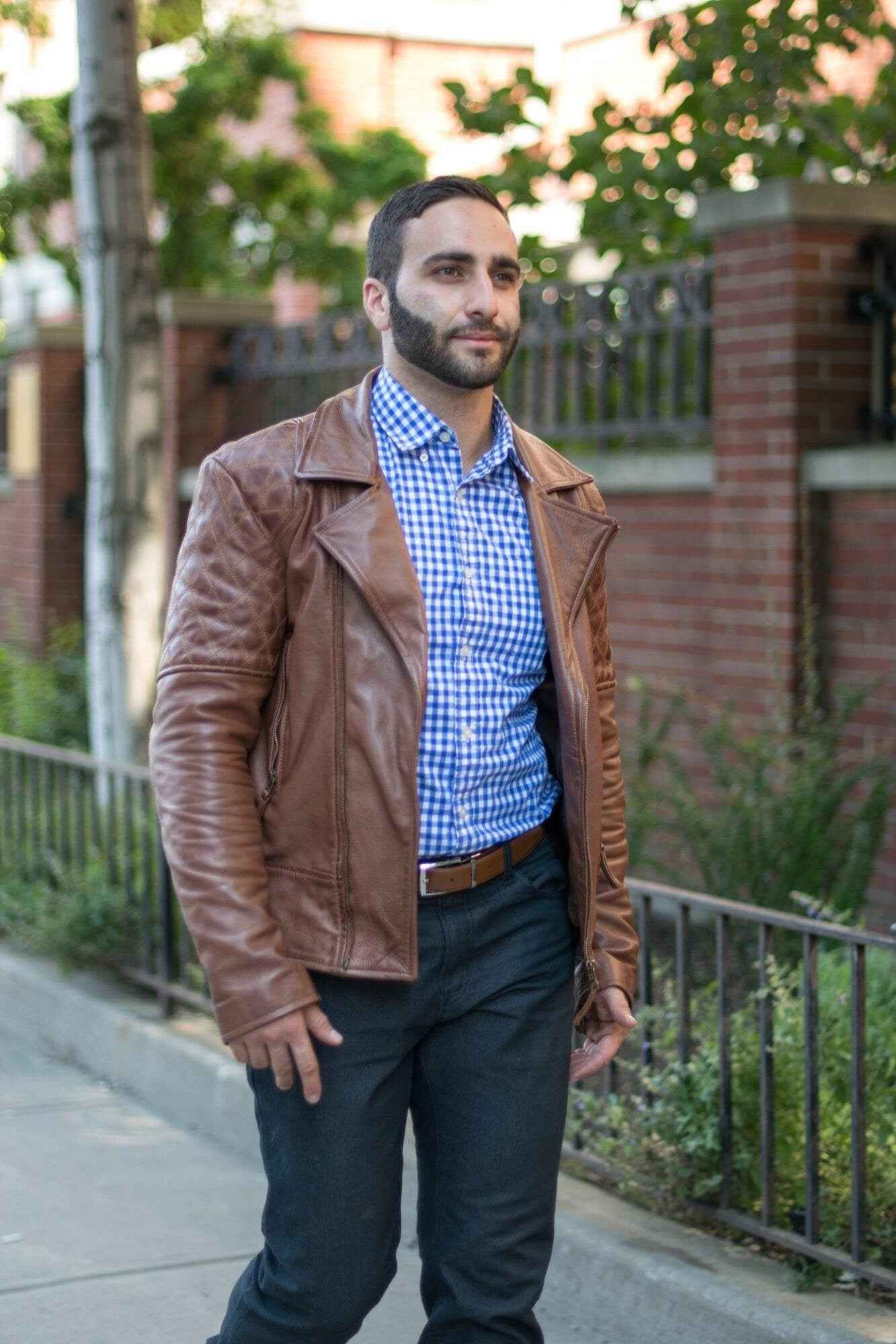 Handmade Distressed Cognac Biker Leather Jacket