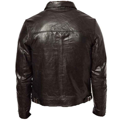 Handmade Plain Brown Leather Jacket With Collar
