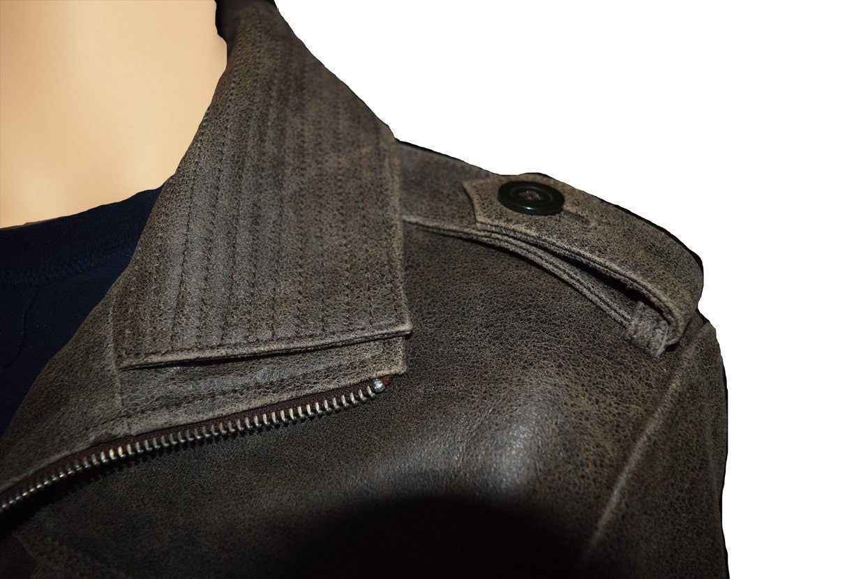 Handmade  Vintage Blast Leather Jacket With Point Collar