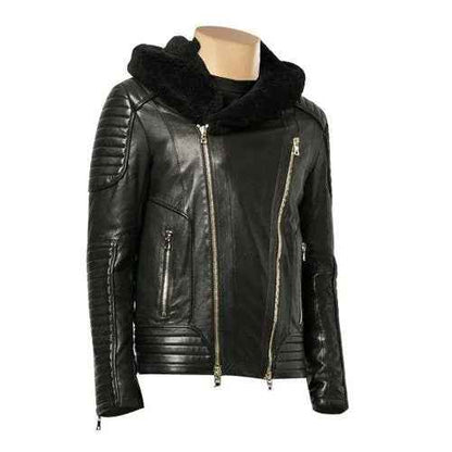 Handmade  Sundown Biker Jacket With Fur Collar