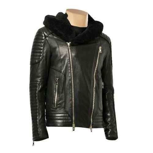 Handmade  Sundown Biker Jacket With Fur Collar
