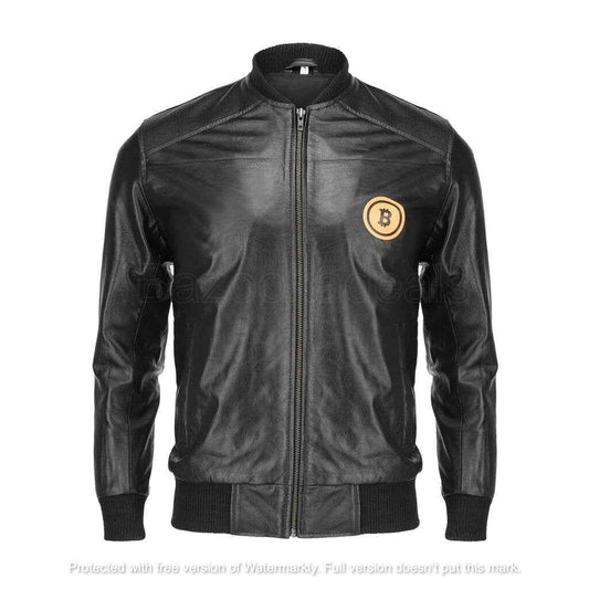 Handmade Bitcoin Bomber Leather Jacket Crypto Jacket