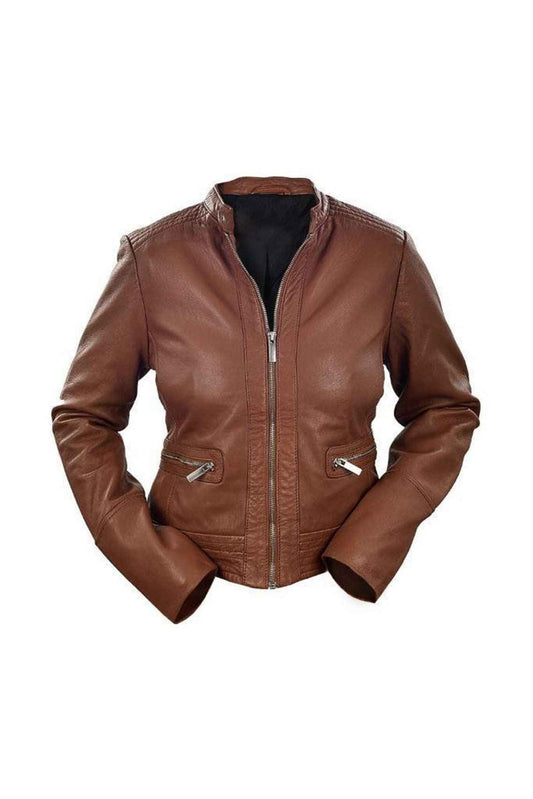 Handmade  Stylish Look Brown Biker Leather Jacket for Women - Motorcycle Leather Jacket for Women