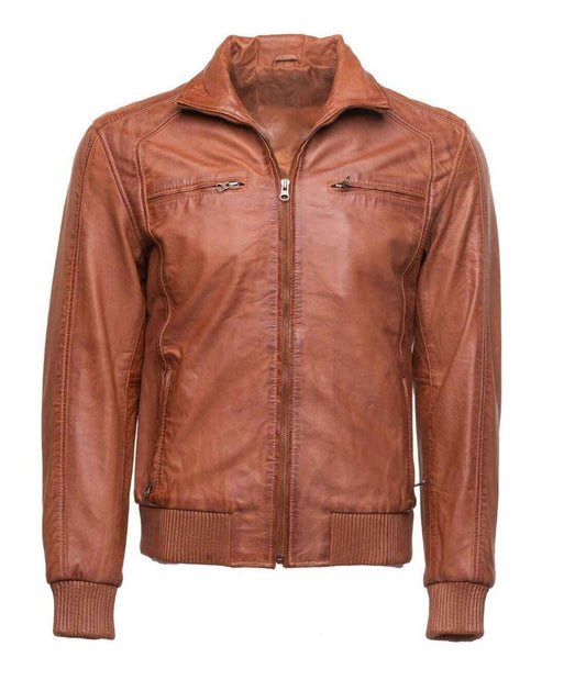 Handmade Beltrans Sand Washed Leather Jacket With Stretch Leather Hems & Cuffs