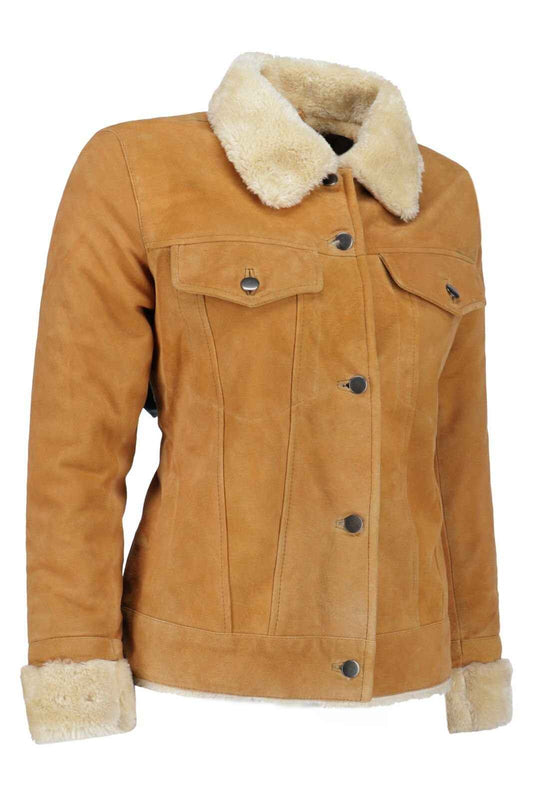 Handmade Brown Suede Bomber Fur Leather Jacket