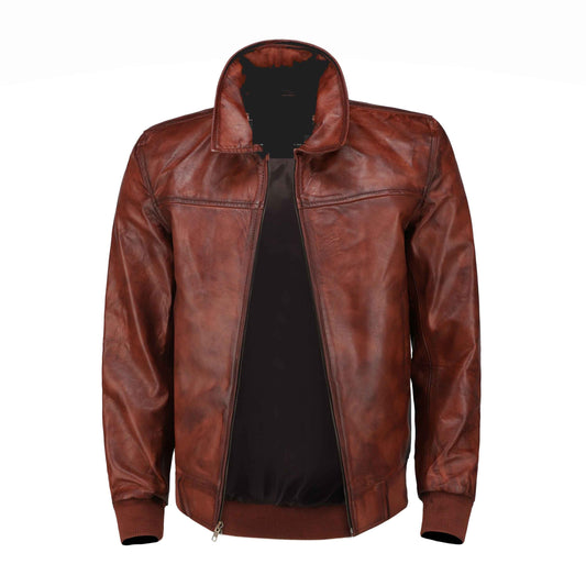 Handmade Boyd's Brown Leather Jacket With Ribbed Cuffs