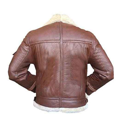 Handmade  B3 RAF Fur Shearling Aviator Flying Pilot Bomber Brown Sheepskin Leather Jacket