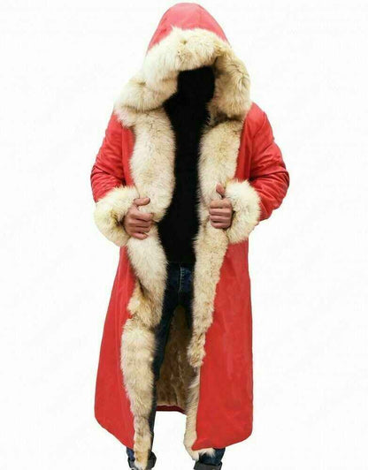 Handmade  Santa Claus Leather Trench Coat Christmas Chronicles Coat with Vest Custom Order for Steve