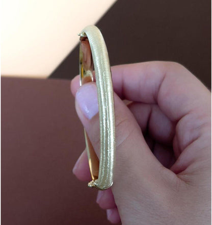 Solid gold triple design bracelet, brushed 14K solid gold cuff bracelet - Solstik