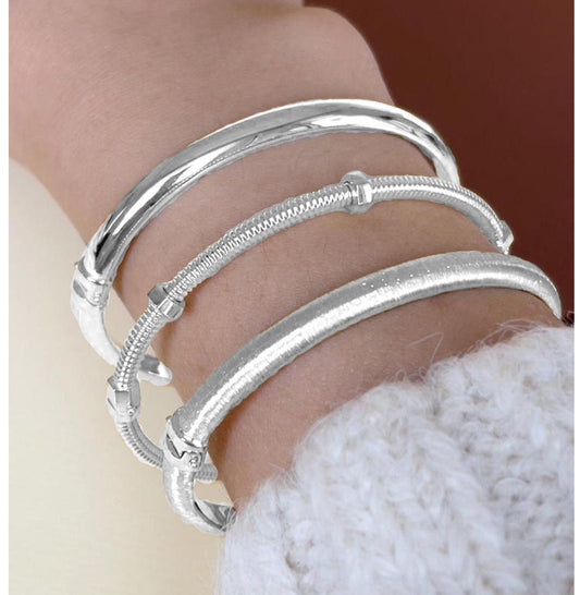 Solid gold triple design bracelet, brushed 14K solid gold cuff bracelet - Solstik