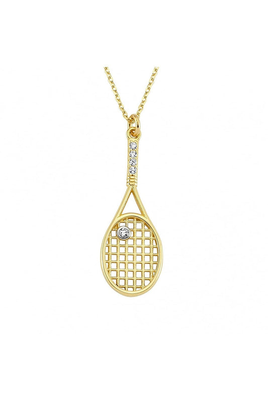 Tennis Racket Necklace, 14K Solid Gold Tennis Racquet Necklace - Solstik