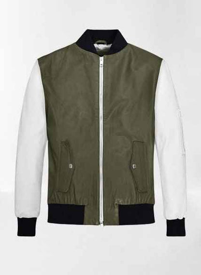 Handmade White and Green Varsity Bomber Jacket