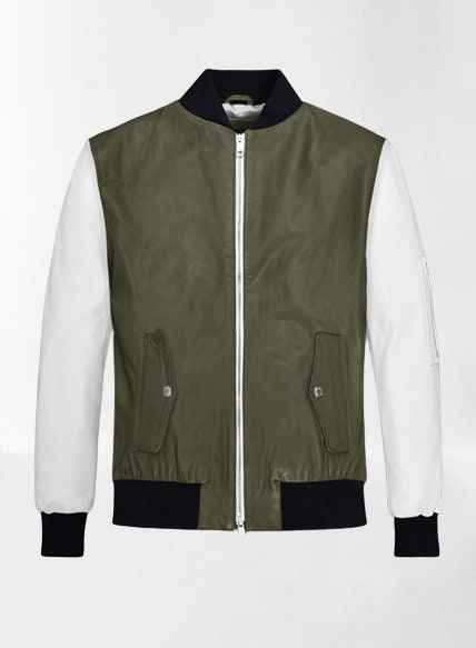 Handmade White and Green Varsity Bomber Jacket
