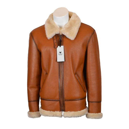 Ox and Bulls Handmade Brown Fur Bomber Jacket Leather Coat