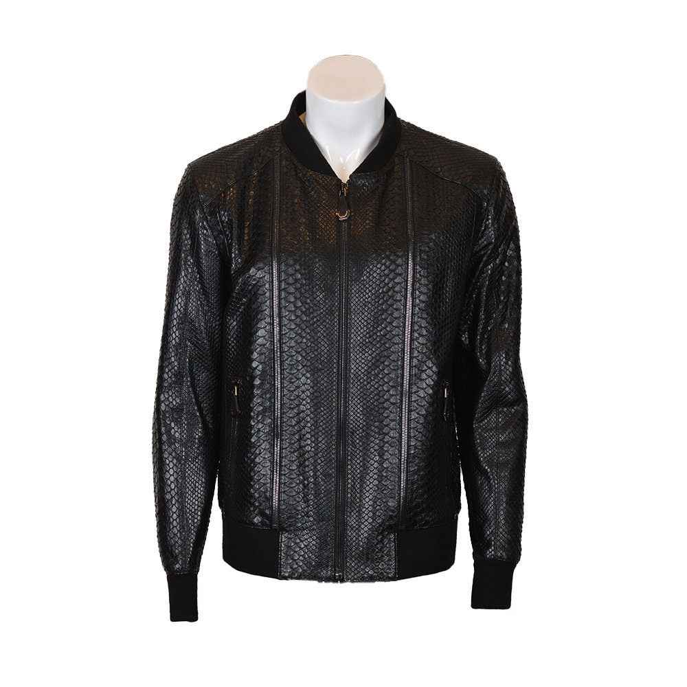 Ox and Bulls Black Snake Print Leather Jacket