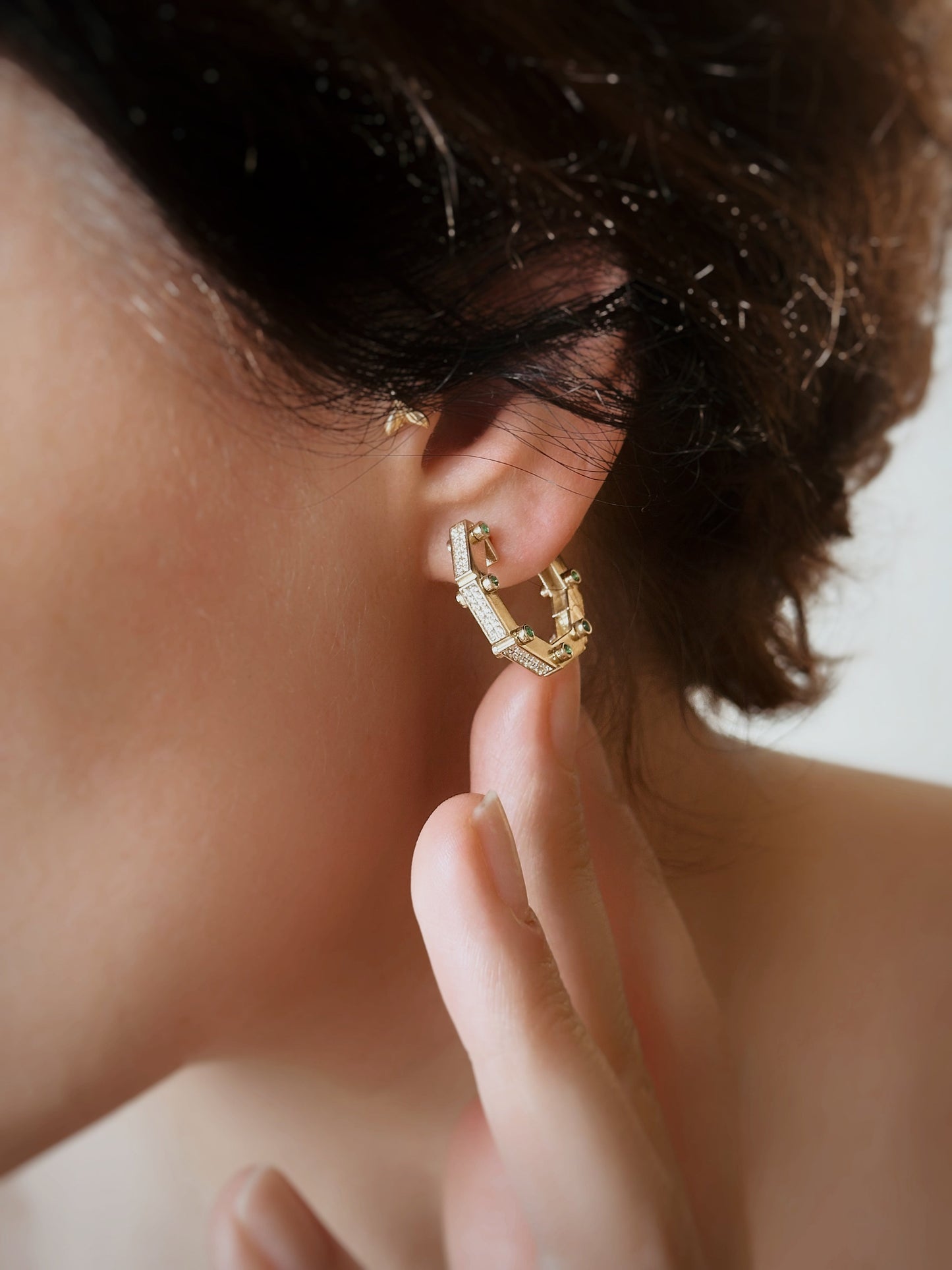 14K Solid Gold Emerald Stone Octagonal Earrings - Solstik